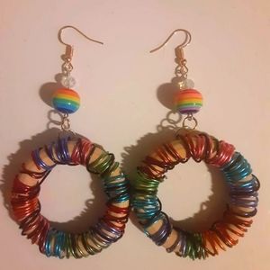 Handmade colorful wire and wooden earrings